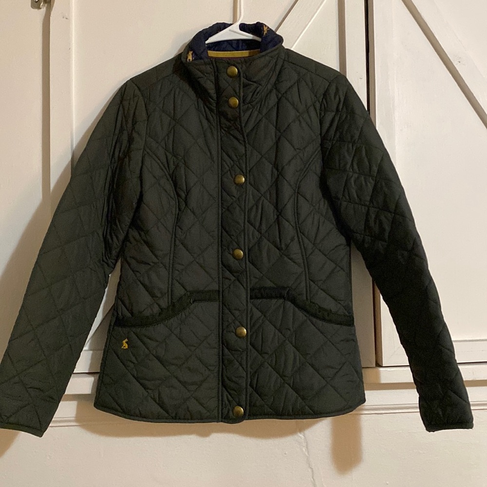 Joules Quilted Dark Green Jacket with Navy Trim